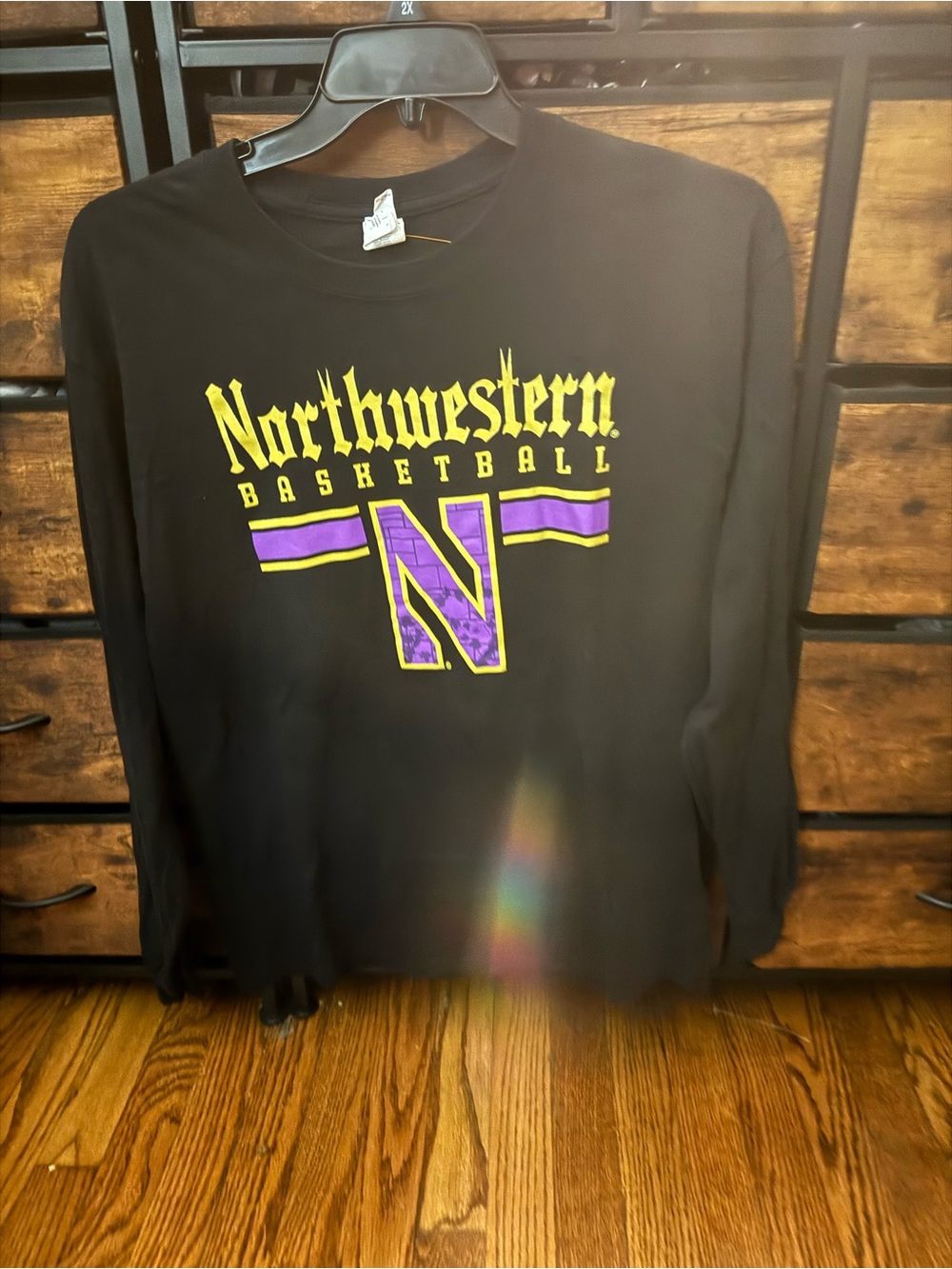 Northwestern Basketball Tee with Yellow and Purple Graphic size Large